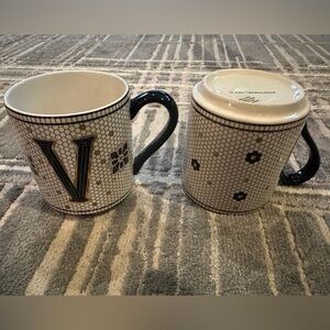 Black, White and Gold Mosaic Mug Set by Anthropologie ‘V’